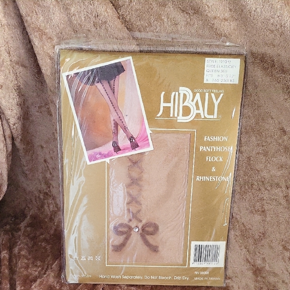 HiBaly Fashion Pantyhose Flock & Rhinestone VTG 100% Nylon BOW  & X Design NIP